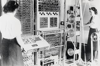 Two female code breakers working on the Colossus computers